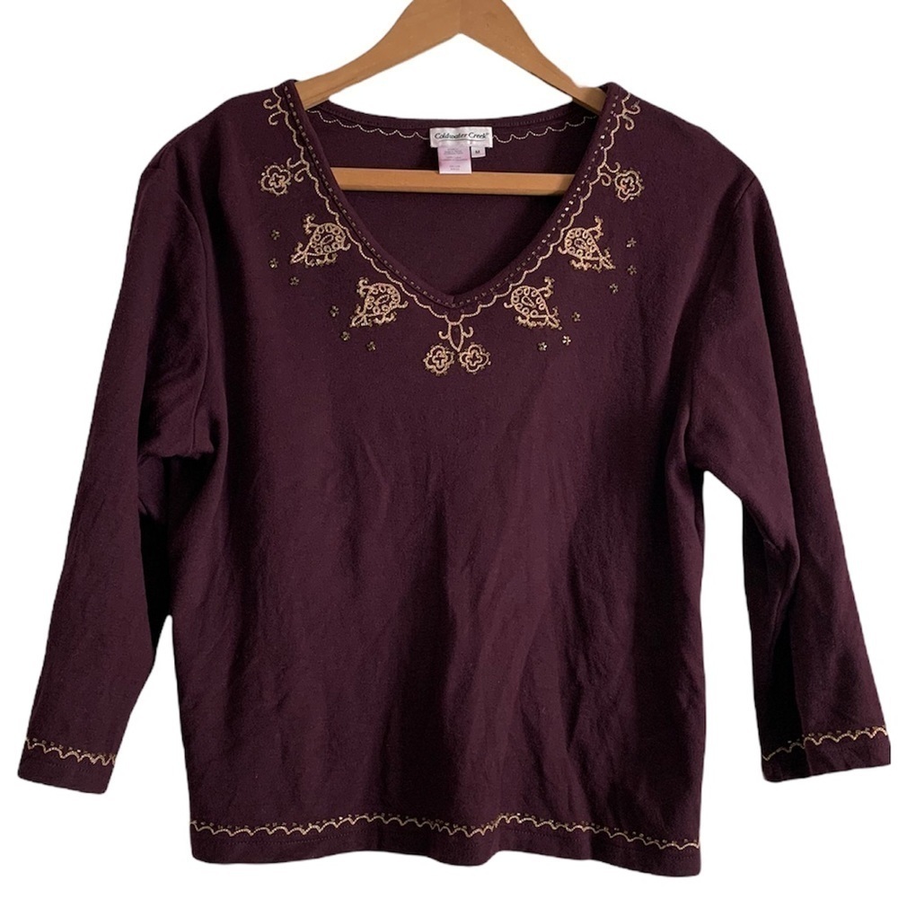 Coldwater Creek 💯% Cotton Brown Blouse Top size Medium